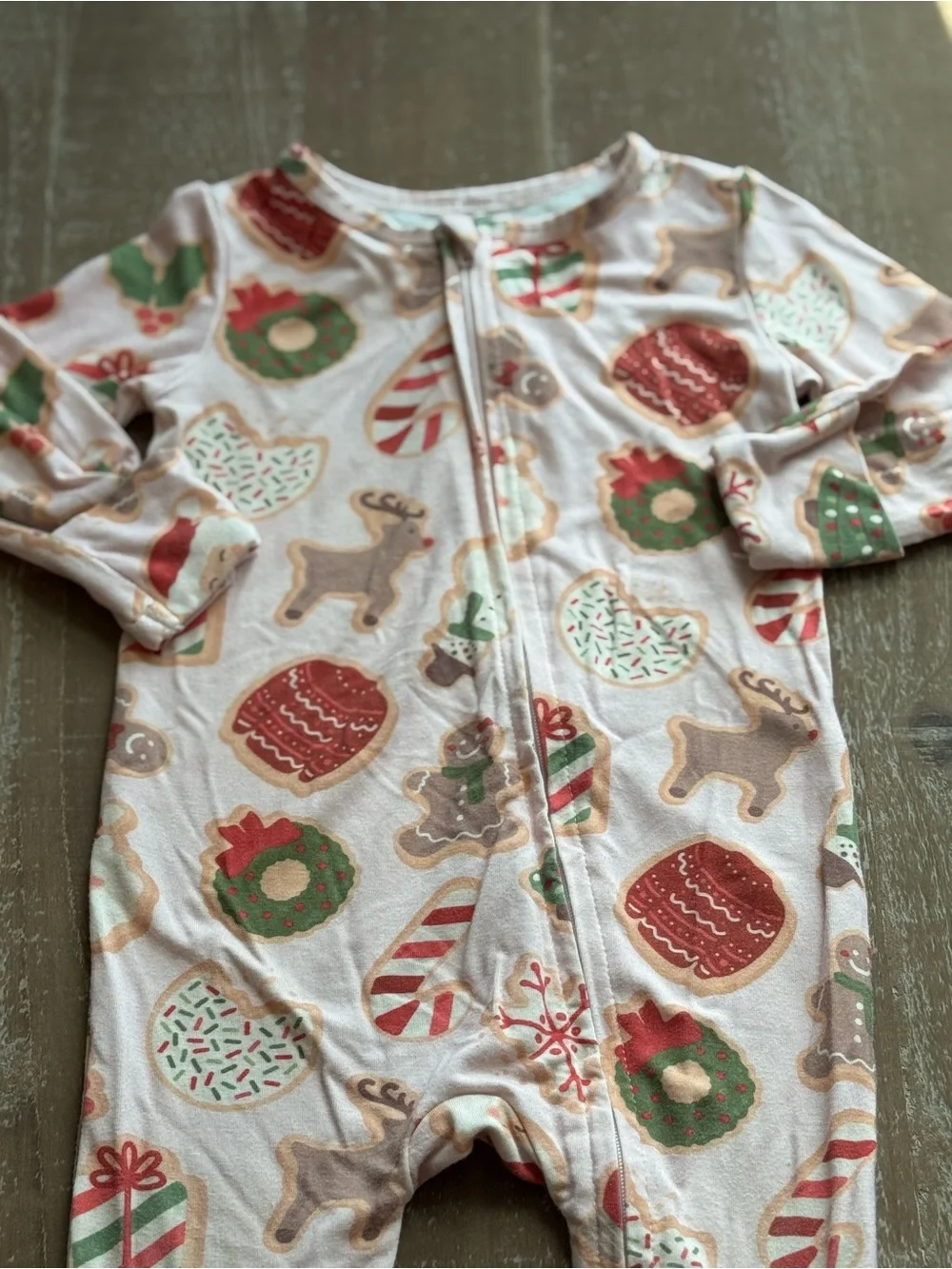 +Caden Lane Cookie Cuddles Christmas Bamboo Zipper Footie 3-6M Baby Girl Pink